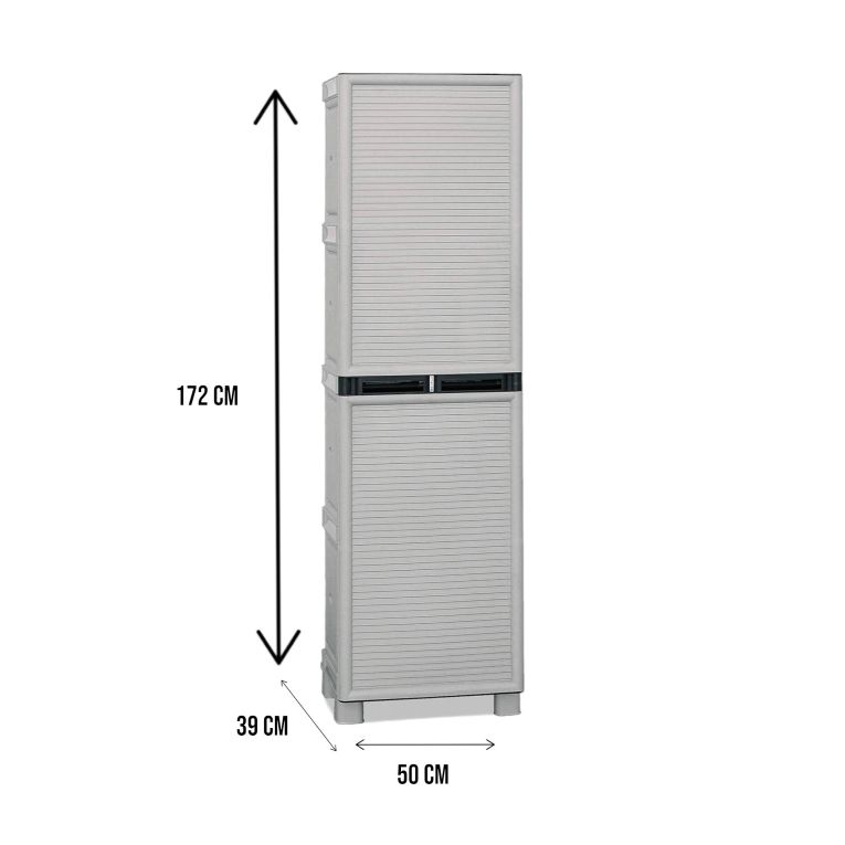 Armadio da esterno Tongeren, Mobile outdoor a 1 anta, 100% Made in Italy, 50x39h172 cm, Grigio chiaro e Nero