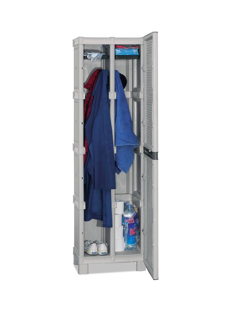 Armadio da esterno Tongeren, Mobile outdoor a 1 anta, 100% Made in Italy, 50x39h172 cm, Grigio chiaro e Nero