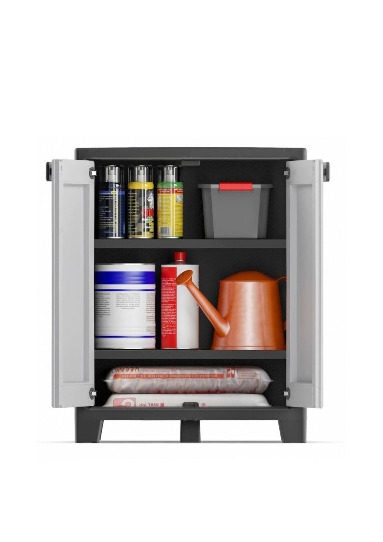 Armadio da esterno Viddalba, Mobile outdoor, Mobiletto giardino multiuso, Contenitore per balcone o garage, Made in Italy, 80x44 h100 cm, Grigio