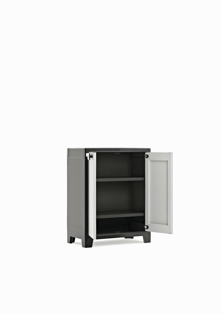 Armadio da esterno Viddalba, Mobile outdoor, Mobiletto giardino multiuso, Contenitore per balcone o garage, Made in Italy, 80x44 h100 cm, Grigio