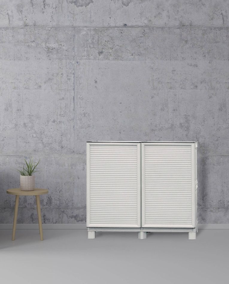Armadio da esterno Waremme, Mobile outdoor, Armadio balcone multiuso, Armadietto outdoor, 100% Made in Italy, Grigio chiaro, 100x39h92 cm