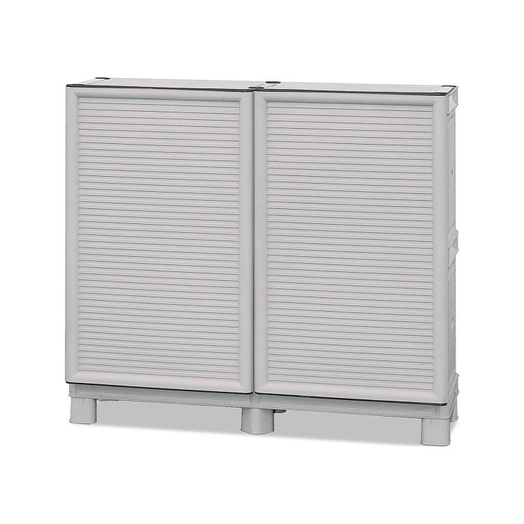 Armadio da esterno Waremme, Mobile outdoor, Armadio balcone multiuso, Armadietto outdoor, 100% Made in Italy, Grigio chiaro, 100x39h92 cm