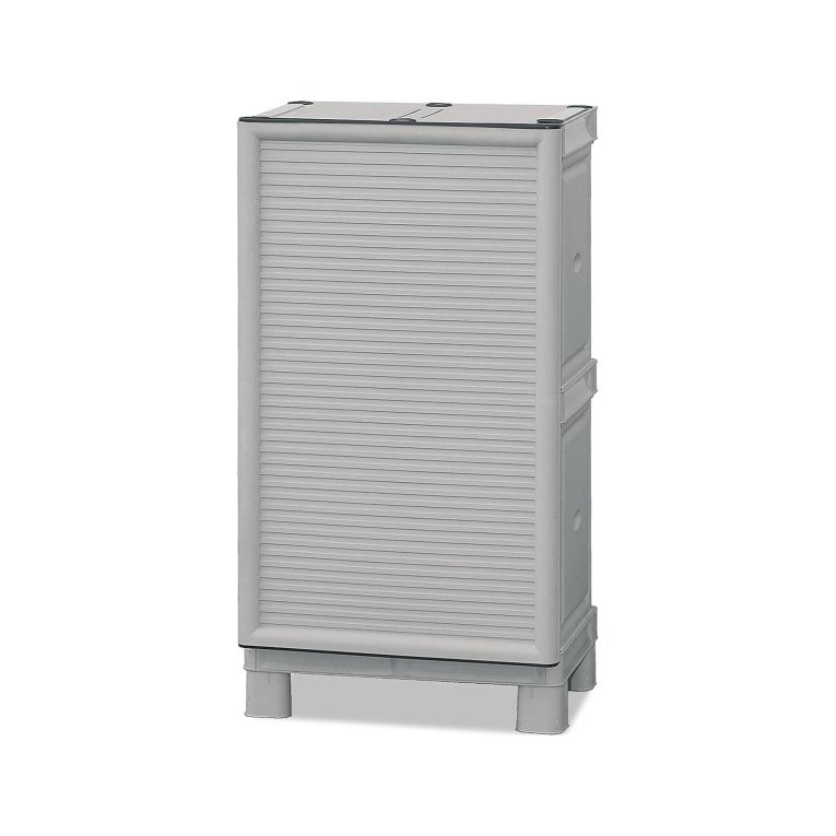 Armadio da esterno Waremme, Mobile outdoor, Armadio balcone multiuso, Armadietto outdoor, 100% Made in Italy, Grigio chiaro, 50x39h92 cm