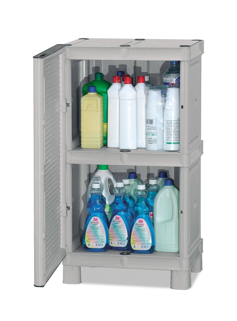 Armadio da esterno Waremme, Mobile outdoor, Armadio balcone multiuso, Armadietto outdoor, 100% Made in Italy, Grigio chiaro, 50x39h92 cm