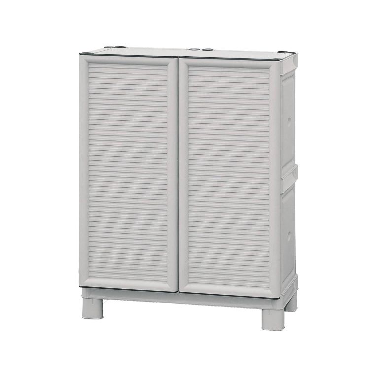 Armadio da esterno Waremme, Mobile outdoor, Armadio balcone multiuso, Armadietto outdoor, 100% Made in Italy, Grigio chiaro, 70x39h92 cm