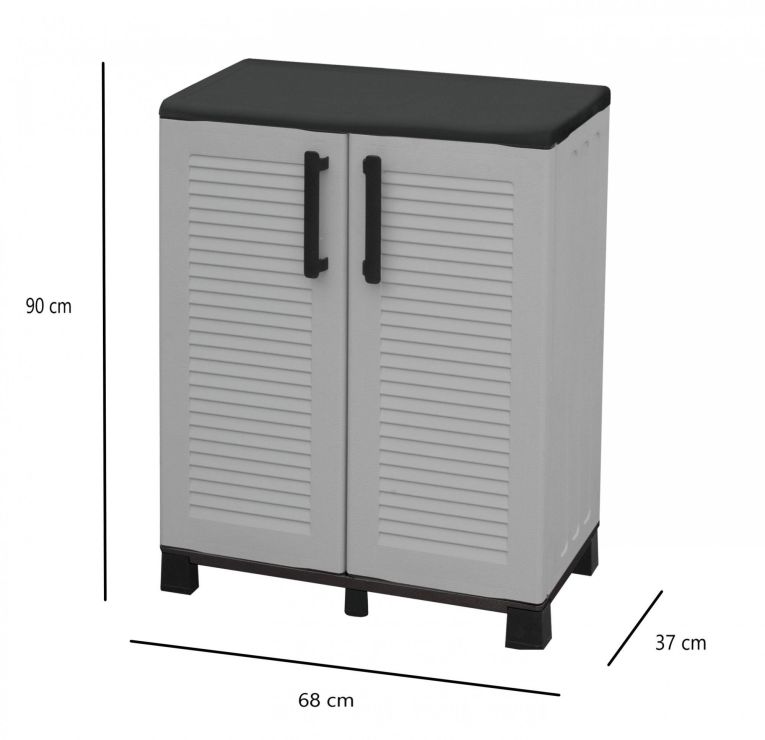Armadio da esterno Wavre, Armadio balcone multiuso, Mobile outdoor 2 ante, 100% Made in Italy, 68x37h90 cm, Grigio chiaro e Nero, Finitura righe