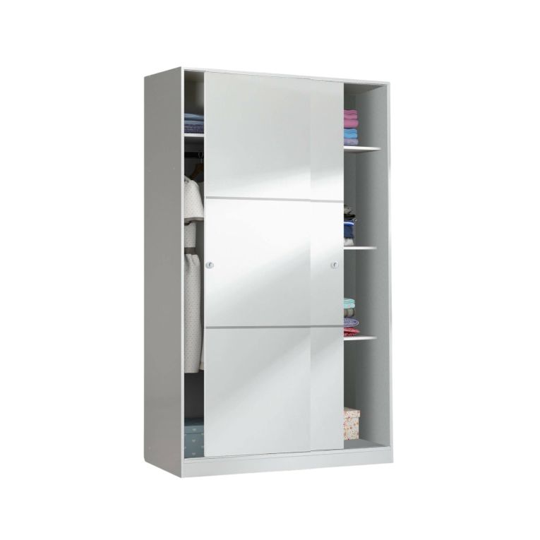 Armadio Guardaroba 2 Ante Scorrevoli 120x50x200h cm Bianco lucido Salvaspazio in Legno con Appendiabiti e 4 Ripiani Regolabili – Adrenalin