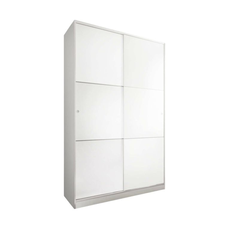 Armadio Guardaroba 2 Ante Scorrevoli 120x50x200h cm Bianco lucido Salvaspazio in Legno con Appendiabiti e 4 Ripiani Regolabili – Adrenalin