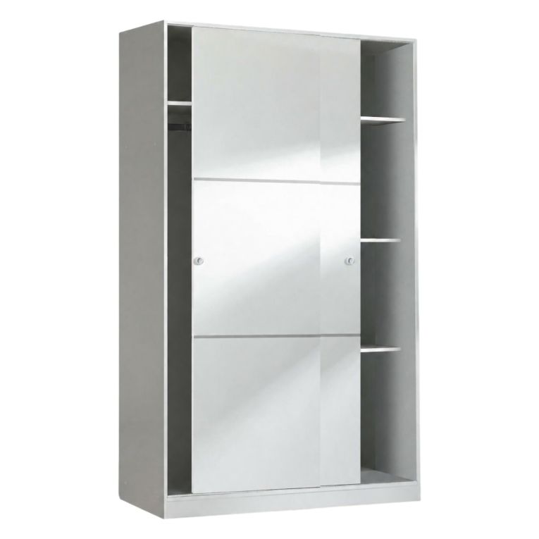 Armadio Guardaroba 2 Ante Scorrevoli 120x50x200h cm Bianco lucido Salvaspazio in Legno con Appendiabiti e 4 Ripiani Regolabili – Adrenalin
