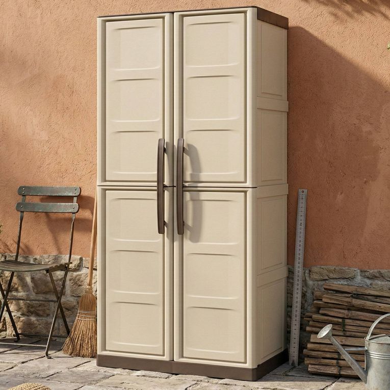Armadio in plastica 2 ante beige e marrone 70x165h cm - Ipno