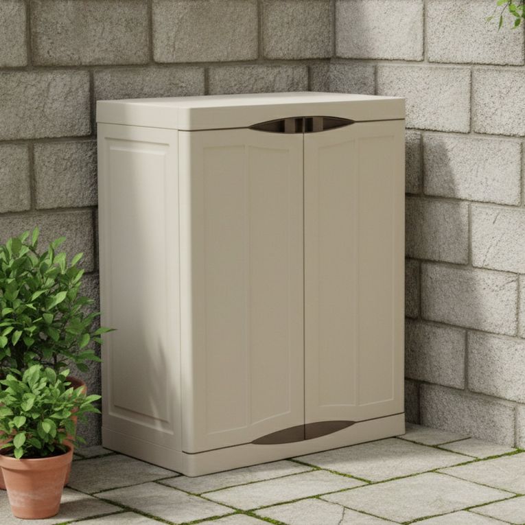 Armadio in plastica 2 ante beige e marrone 70x91h cm - Acira