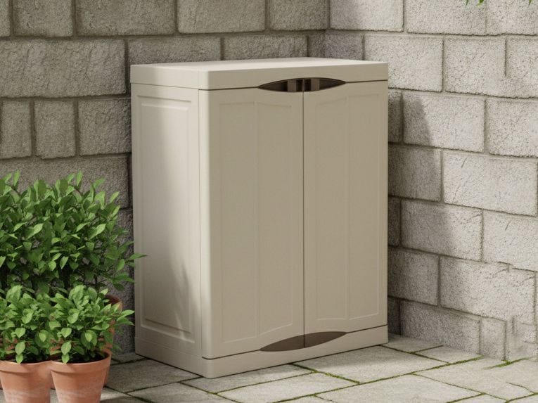 Armadio in plastica 2 ante beige e marrone 70x91h cm - Acira