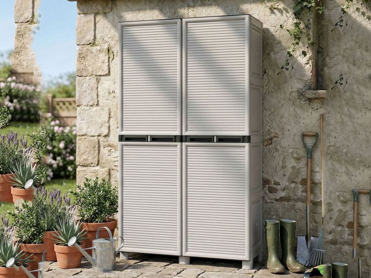 Armadio in plastica 2 ante grigio chiaro 100x172h cm - Allain