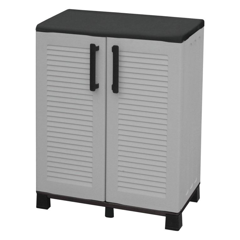 Armadio in plastica 2 ante grigio chiaro e nero 68x90h cm - Anthony