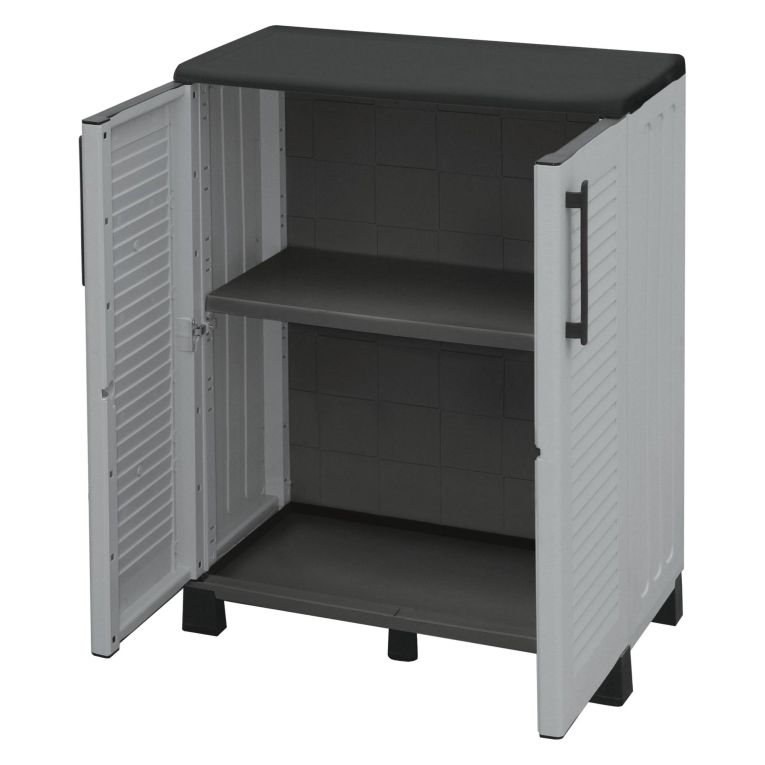 Armadio in plastica 2 ante grigio chiaro e nero 68x90h cm - Anthony