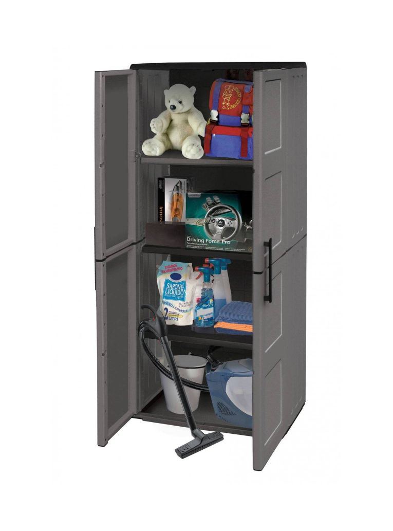 Armadio in plastica 2 ante grigio e nero 68x163h cm - Akina
