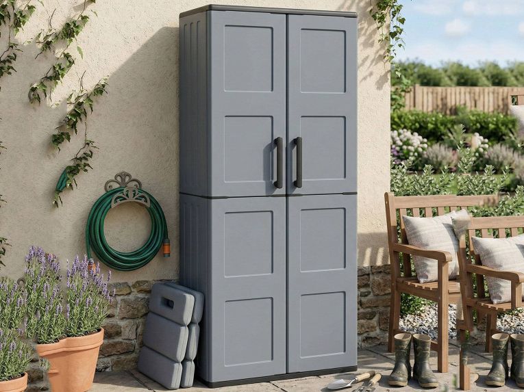 Armadio in plastica 2 ante grigio e nero 68x163h cm - Akina