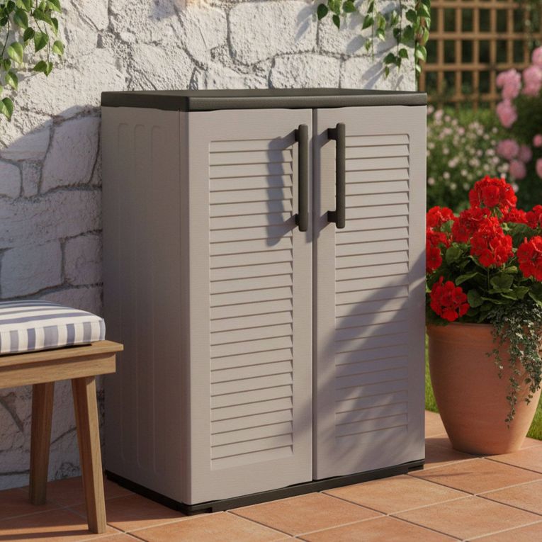 Armadio in plastica 2 ante grigio e nero 68x84h cm - Amordel