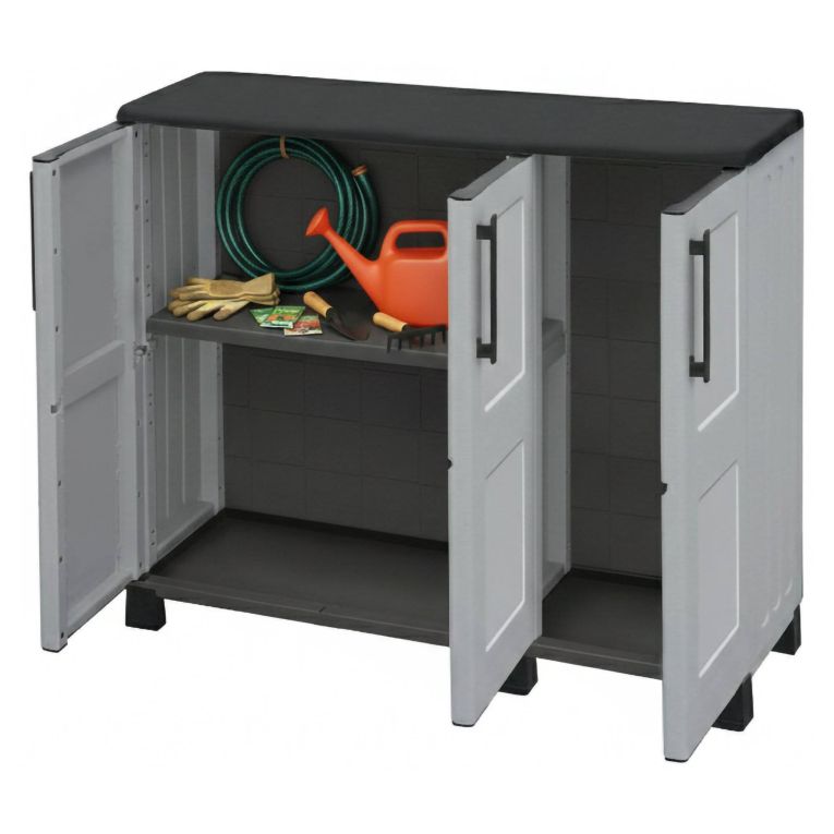 Armadio in plastica 3 ante grigio chiaro e nero 102x90h cm - Alaghesia