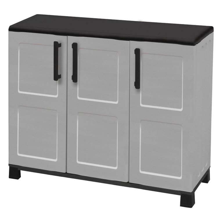 Armadio in plastica 3 ante grigio chiaro e nero 102x90h cm - Alaghesia