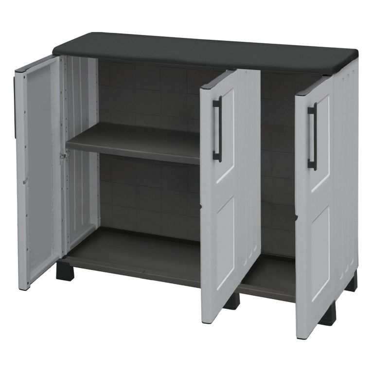 Armadio in plastica 3 ante grigio chiaro e nero 102x90h cm - Alaghesia
