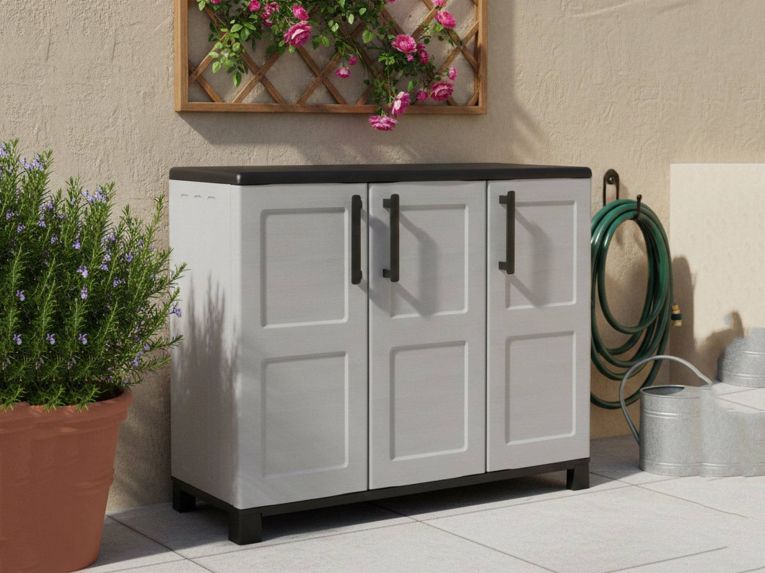 Armadio in plastica 3 ante grigio chiaro e nero 102x90h cm - Alaghesia