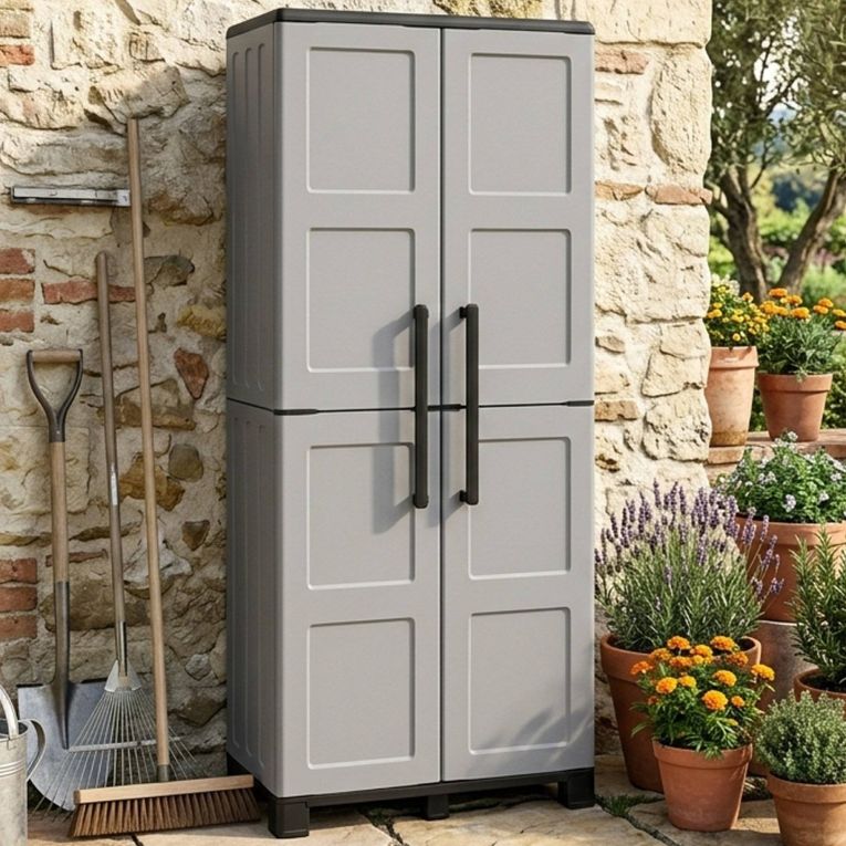 Armadio in plastica resistente raggi UV grigio chiaro e nero 68x169h cm - Askan