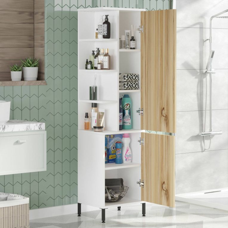 Armadio legno scuro e bianco salvaspazio 45x173h cm - Ramil
