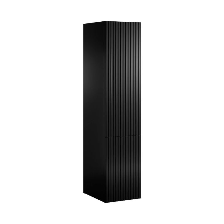 Armadio multiuso 1 anta Abrantes, Mobile multifunzionale con 4 ripiani interni, Finitura effetto cannettato, 45,4x54 h 202,5 cm, Nero