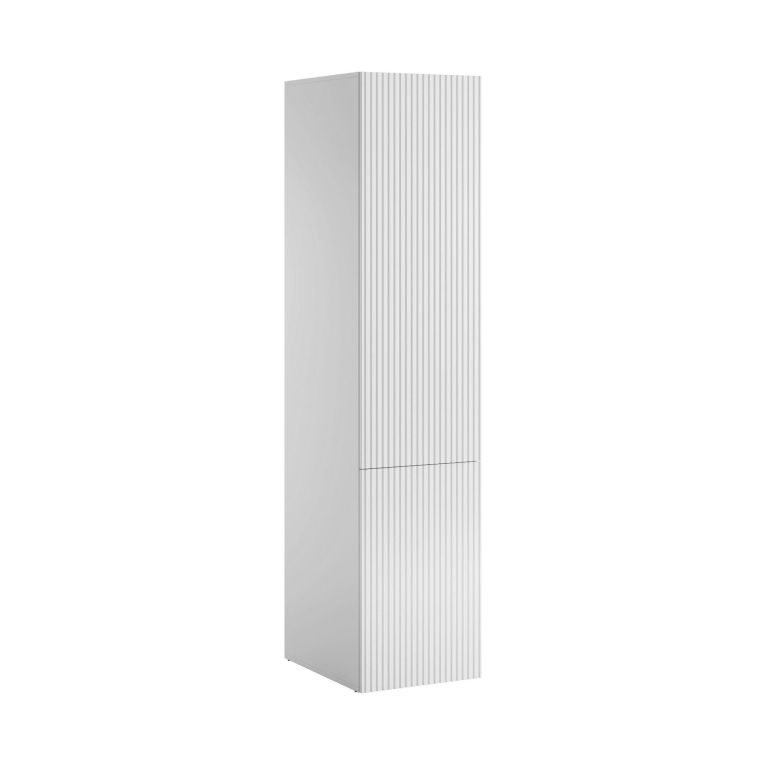 Armadio multiuso 1 anta Abrantes, Mobile multifunzionale con 4 ripiani interni, Finitura effetto cannettato, 45x56 h199 cm, Bianco