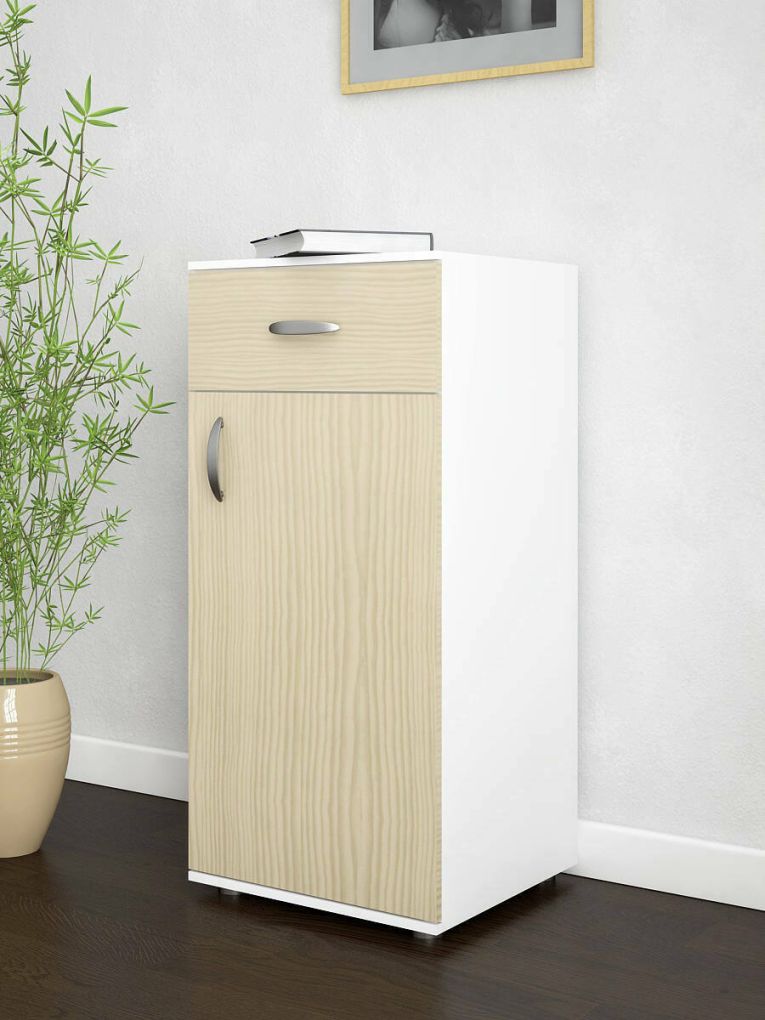 Armadio multiuso 1 anta Basiglio, 45x40h85 cm, Bianco e Rovere