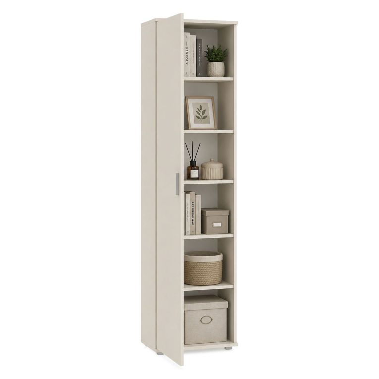 Armadio Multiuso 1 Anta Beige Cashmere 5 Ripiani Un'anta 50x185h cm, 6 Vani - Lerosota