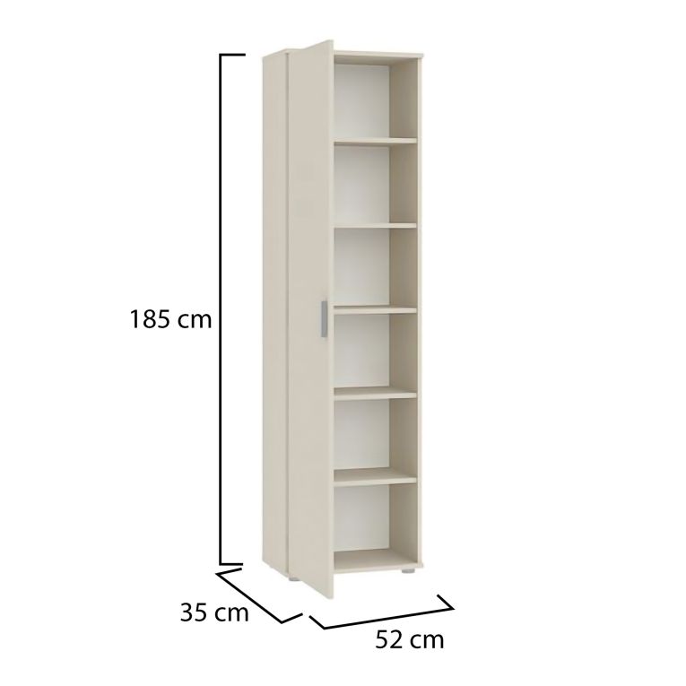 Armadio Multiuso 1 Anta Beige Cashmere 5 Ripiani Un'anta 50x185h cm, 6 Vani - Lerosota