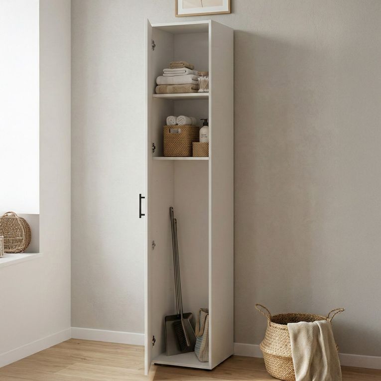 Armadio Multiuso 1 Anta Bianco 2 Ripiani Apertura Battente 41x206h cm, Un'anta - Crucoli
