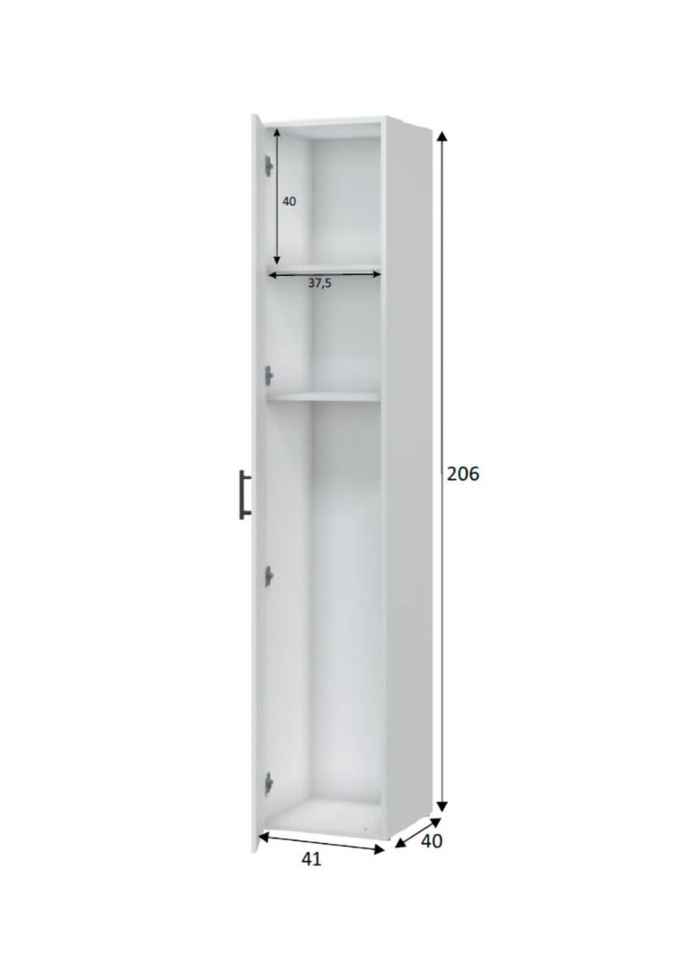 Armadio Multiuso 1 Anta Bianco 2 Ripiani Apertura Battente 41x206h cm, Un'anta - Crucoli