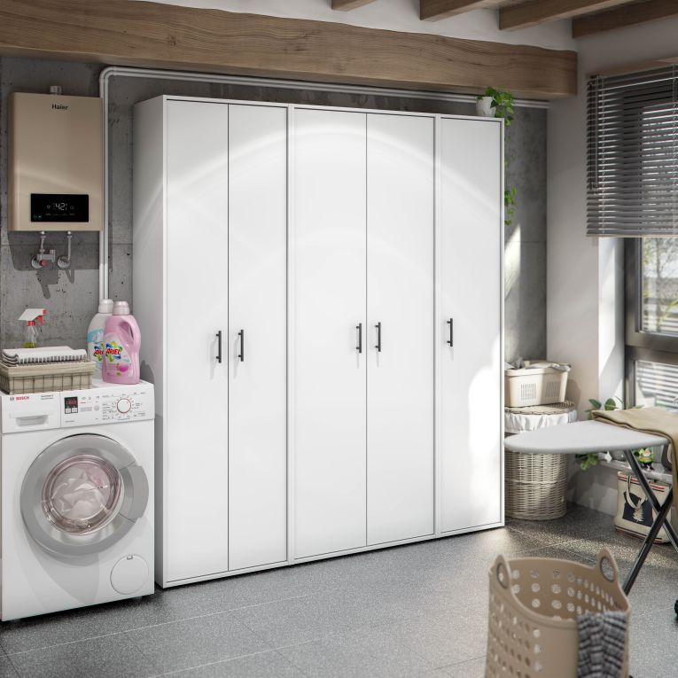 Armadio Multiuso 1 Anta Bianco 2 Ripiani Apertura Battente 41x206h cm, Un'anta - Crucoli