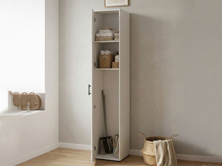 Armadio Multiuso 1 Anta Bianco 2 Ripiani Apertura Battente 41x206h cm, Un'anta - Crucoli