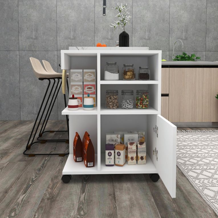 Armadio Multiuso 1 Anta Bianco 5 Ripiani Un'anta 81x60h cm, 5 Vani - Fornelli