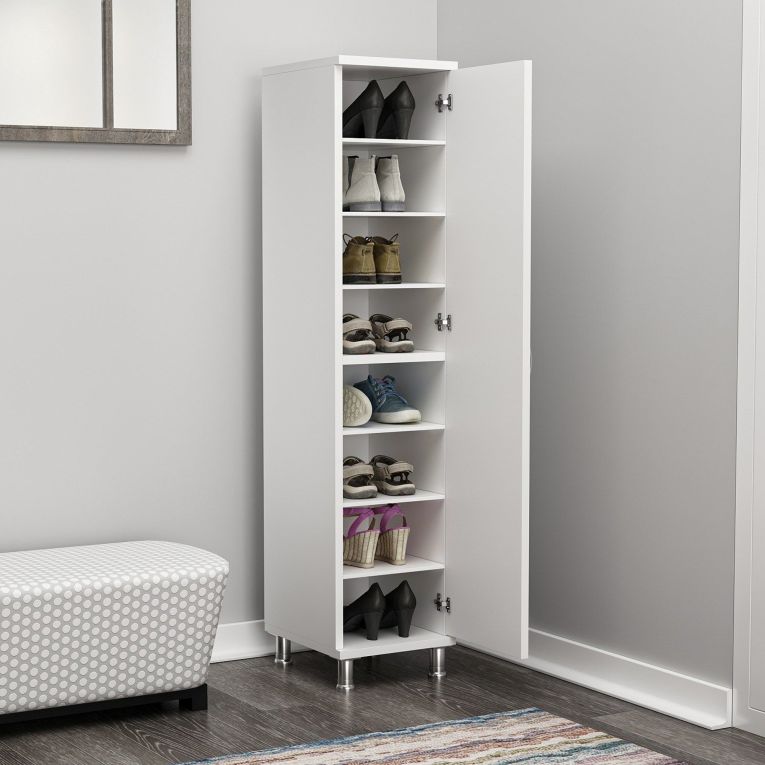 Armadio Multiuso 1 Anta Bianco 8 Ripiani Un'anta 29x130h cm, 8 Vani - Noepoli