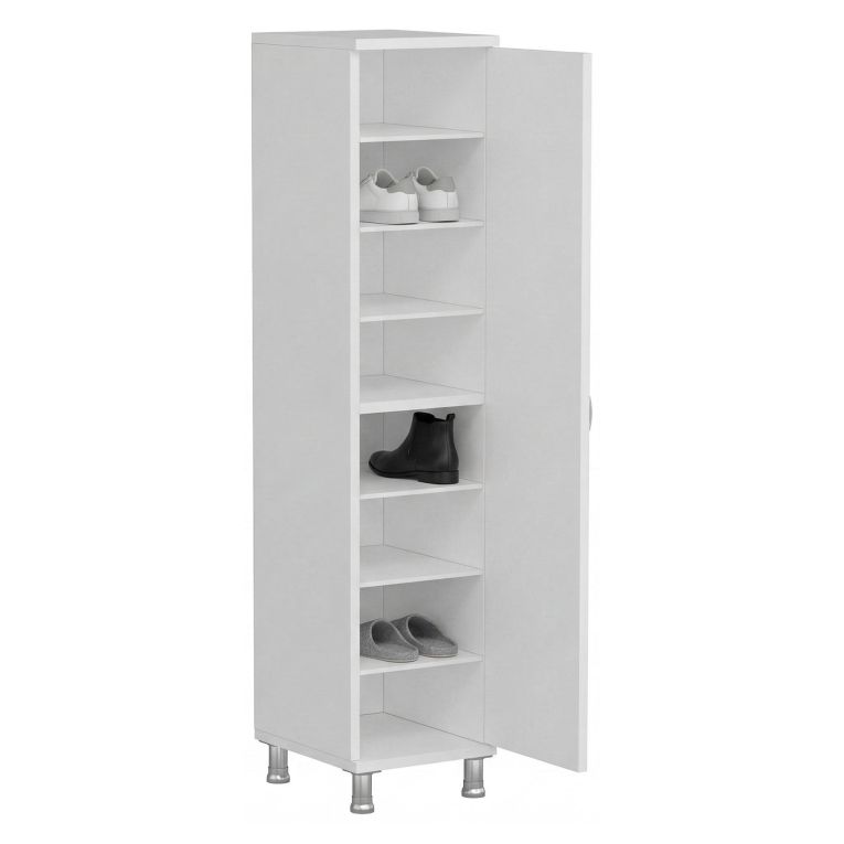 Armadio Multiuso 1 Anta Bianco 8 Ripiani Un'anta 29x130h cm, 8 Vani - Noepoli