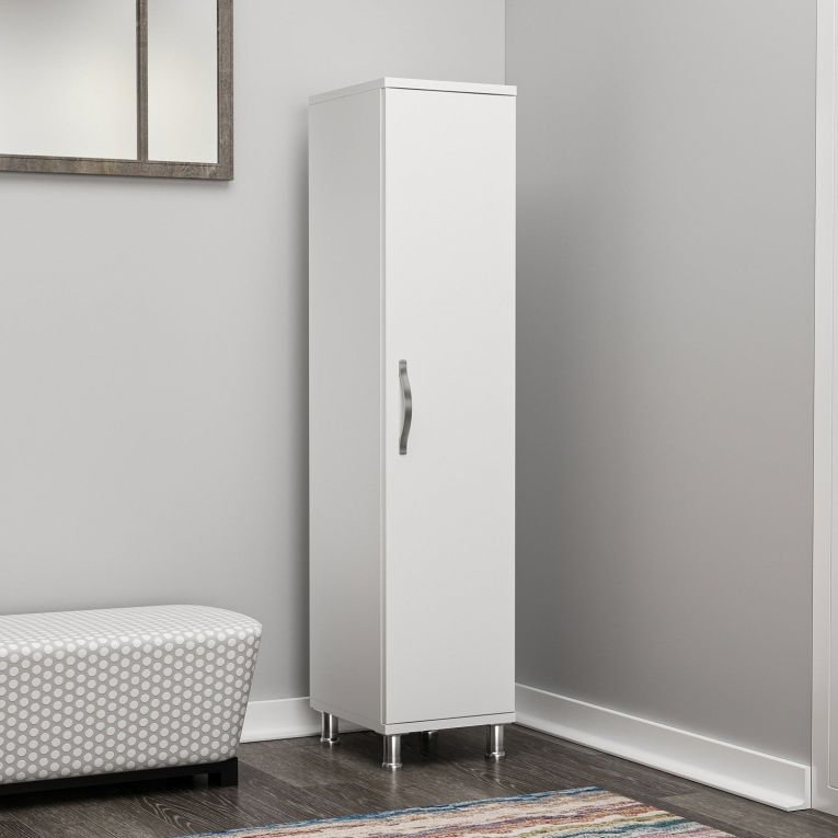 Armadio Multiuso 1 Anta Bianco 8 Ripiani Un'anta 29x130h cm, 8 Vani - Noepoli