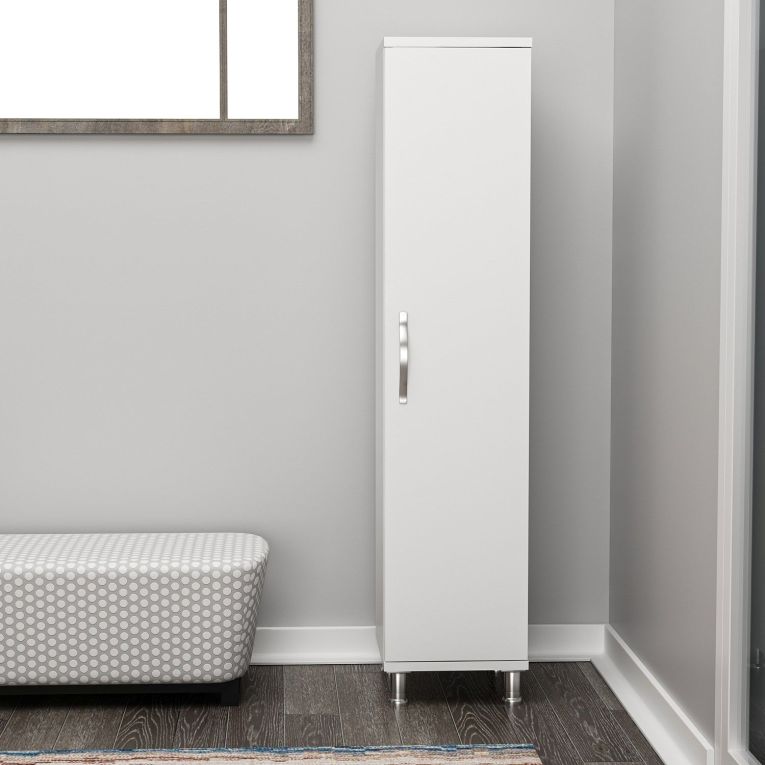 Armadio Multiuso 1 Anta Bianco 8 Ripiani Un'anta 29x130h cm, 8 Vani - Noepoli