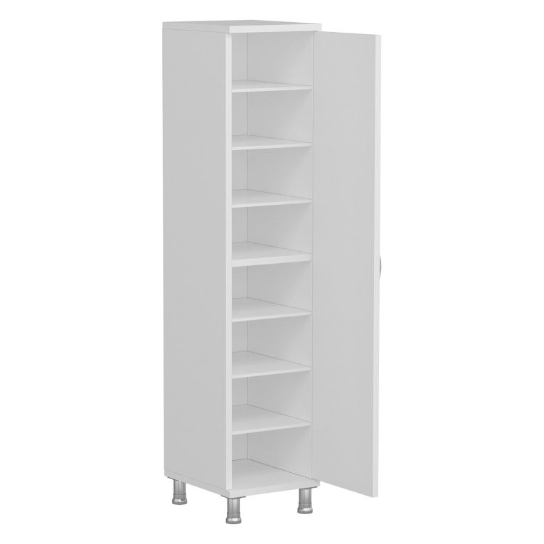 Armadio Multiuso 1 Anta Bianco 8 Ripiani Un'anta 29x130h cm, 8 Vani - Noepoli
