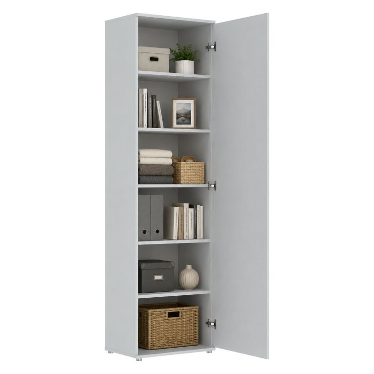 Armadio Multiuso 1 Anta Bianco Battente 5 Ripiani Un'anta 50x185h cm, 6 Vani - Lerosota