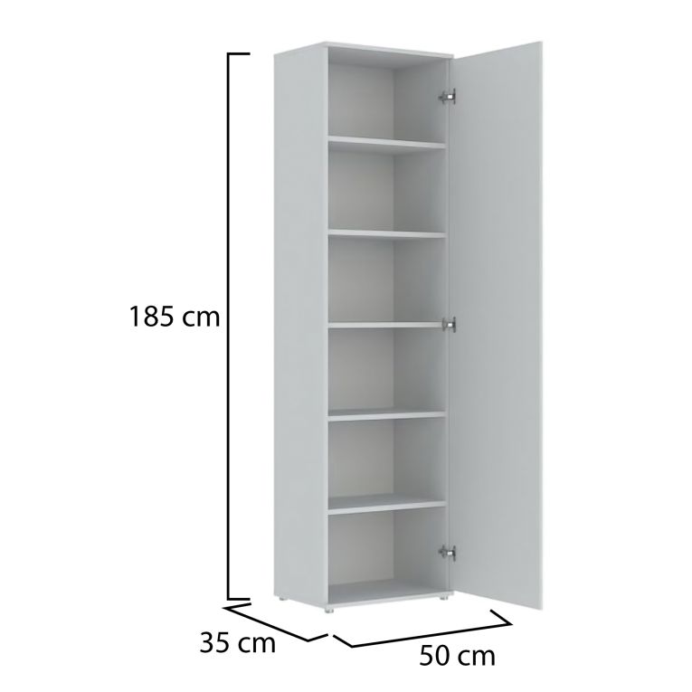 Armadio Multiuso 1 Anta Bianco Battente 5 Ripiani Un'anta 50x185h cm, 6 Vani - Lerosota