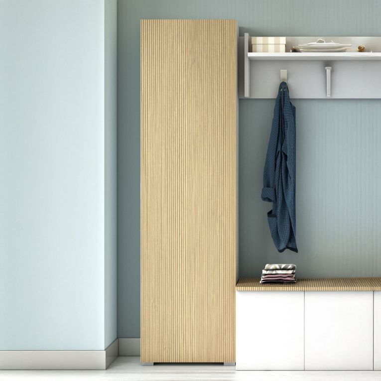 Armadio Multiuso 1 Anta Bianco Beige 7 Ripiani Un'anta 50x182h cm, Apertura Battente - Cansano