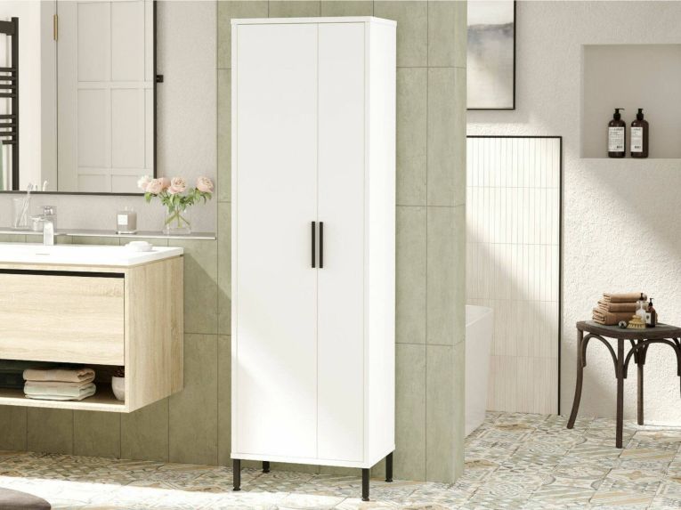 Armadio multiuso 1 anta Columba, Mobile multifunzionale, Mobiletto scarpiera, Guardaroba porta scarpe, 50x36 h165 cm, Bianco