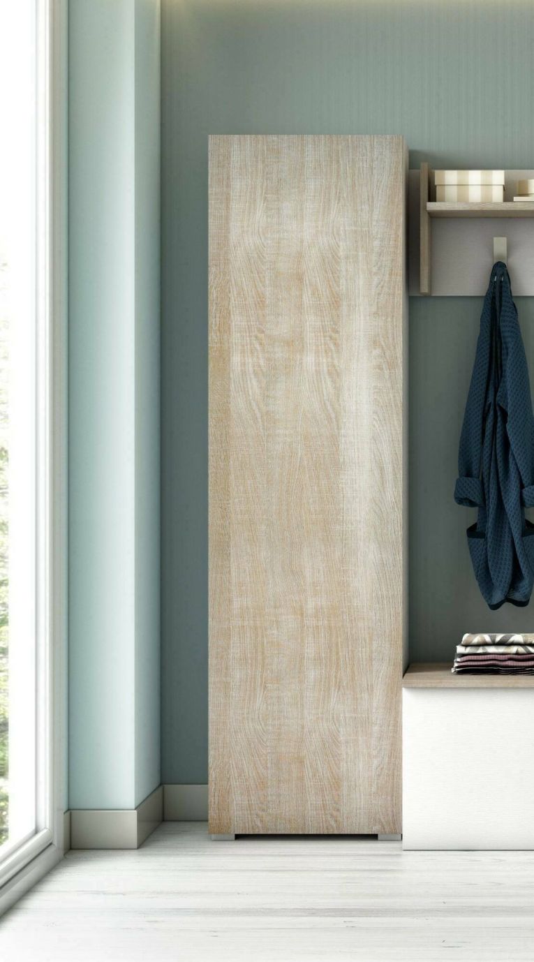 Armadio multiuso 1 anta Fiordaliso, Mobile multiuso a 1 Anta, Scarpiera con ripiani, 100% Made in Italy, 50x30h182 cm, Rovere