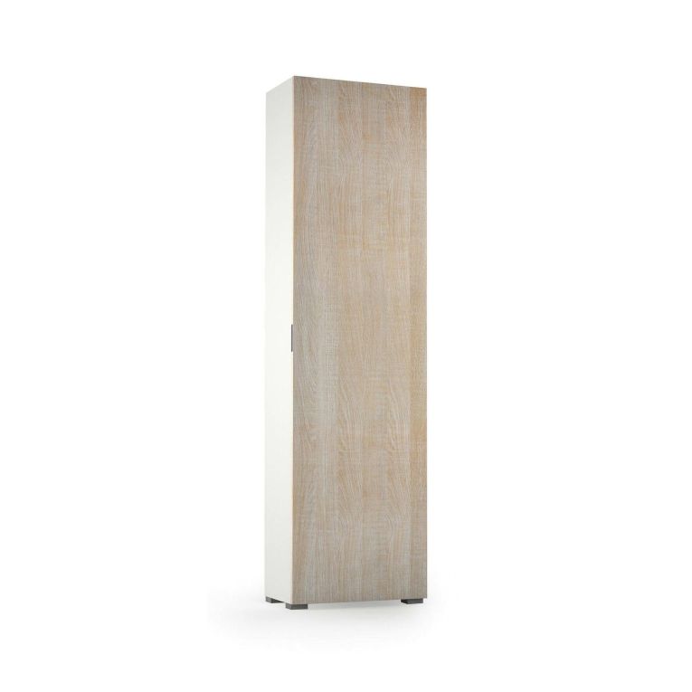 Armadio multiuso 1 anta Fiordaliso, Mobile multiuso a 1 Anta, Scarpiera con ripiani, 100% Made in Italy, 50x30h182 cm, Rovere