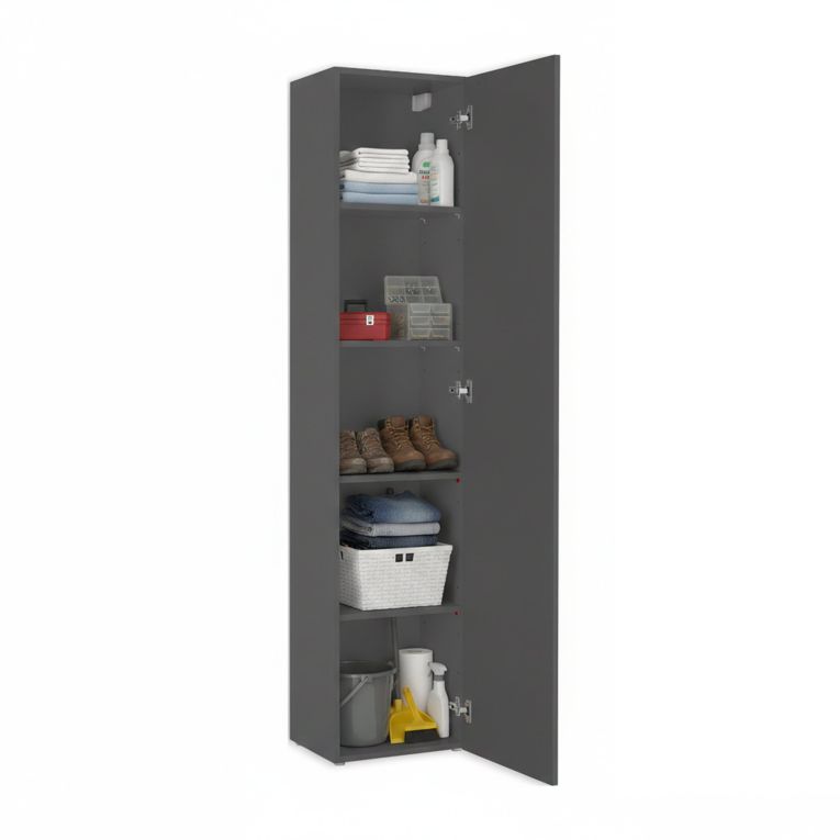 Armadio Multiuso 1 Anta Grigio Antracite 4 Ripiani Apertura Battente 40x180h cm, Un'anta - Neto